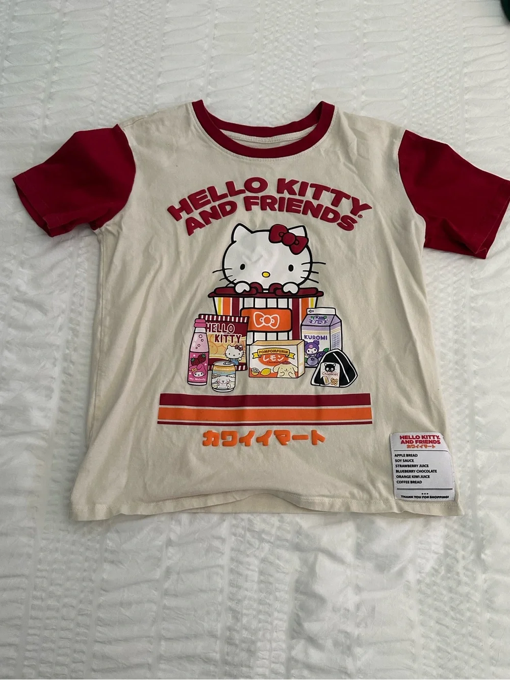 Sanrio Hello Kitty and Friends Kawaii Mart RCream Tee with Red Sleeves Large